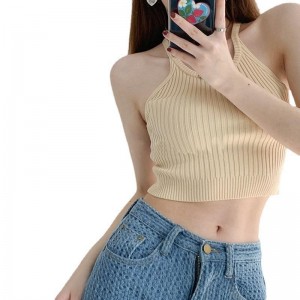 new summer retro vest suspenders women's solid color sleeveless knitted sweater short vest sweater