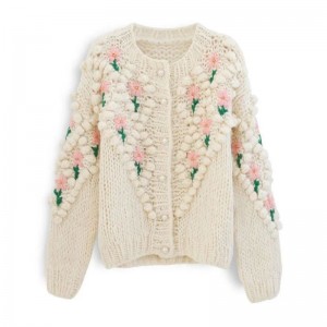 Custom Knitted  Button Cardigan Embroidered Crochet Plus Size Women Sweaters