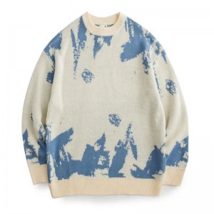 High Quality Jacquard Pattern Knitted Wool Crew Neck Men Sweater