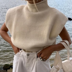 Summer And Autumn Fashionable Sleeveless Vest Turtleneck Elegant Crop Top