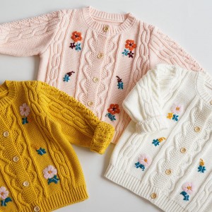 Children's knitted long-sleeved cardigan pure hand embroidery