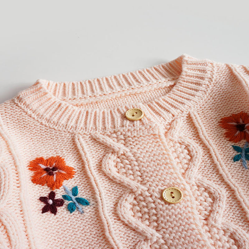 Children's knitted long-sleeved cardigan pure hand embroidery