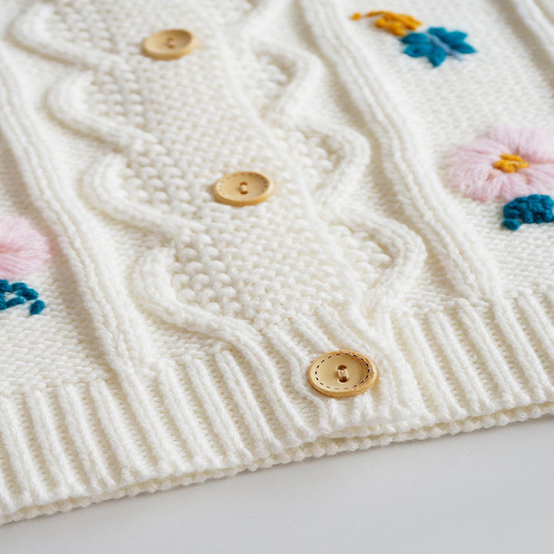 Children's knitted long-sleeved cardigan pure hand embroidery