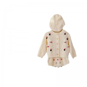 Spring and autumn baby suit men's and women's small fur ball coat crawling suit two-piece set