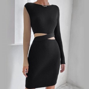 OEM Fashion Design Fancy Sexy Style Sweater Dress 7GG V Neck Anti-pilling Hip Hop Knit Young Women Sweater Dress