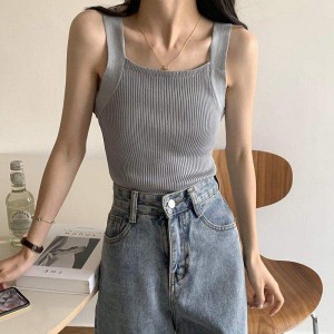 Online Celebrity Short Square Neck Camisole Female Summer Sports Sweat-absorbent Slim Sexy Knitted Sweater