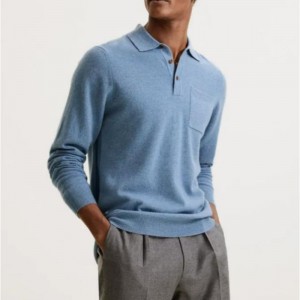 wholesale blank italian-cashmere sweater with polo collar