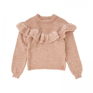 Newest winter round neck with flounce knitted cotton kids girls sweater