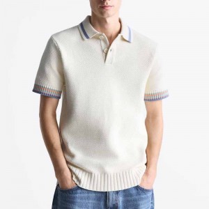 Polo Shirt Man Top Cotton Knitted Men Lightweight Striped Sleeves Polo Sweater