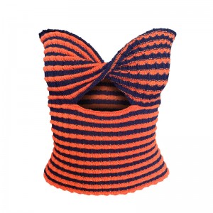 Summer resort sexy striped sweater knitted top halter Top Bra