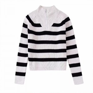 Autumn New Fashion stripe Knitted Sweater Vintage Long Sleeve Female Pullovers Chic Tops