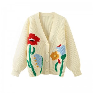 Designer women's sweaters Custom oversize V-neck knitted Embroidery ladies jacquard loose cardigan sweater women for woman