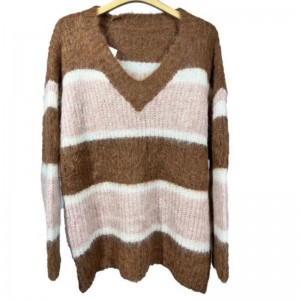 Women′ S Mohair Stripet Knitwear Pullover Sweater