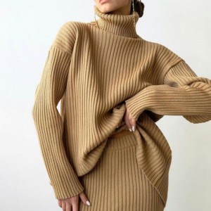 Winter new fashion custom women\\\'s warm turtleneck pullover knitted sweater suit