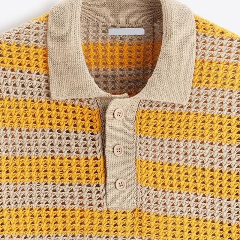 Wholesale spring summer short sleeve crochet knitted polo sweater shirt for men
